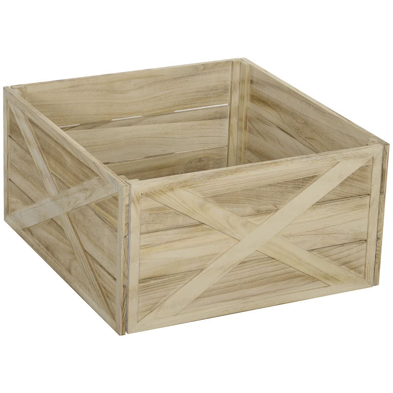 HOMCOM 28" Farmhouse Christmas Tree Base Cover Wooden Christmas Tree Collar Box Home Decoration Light Distressed Wood Finish