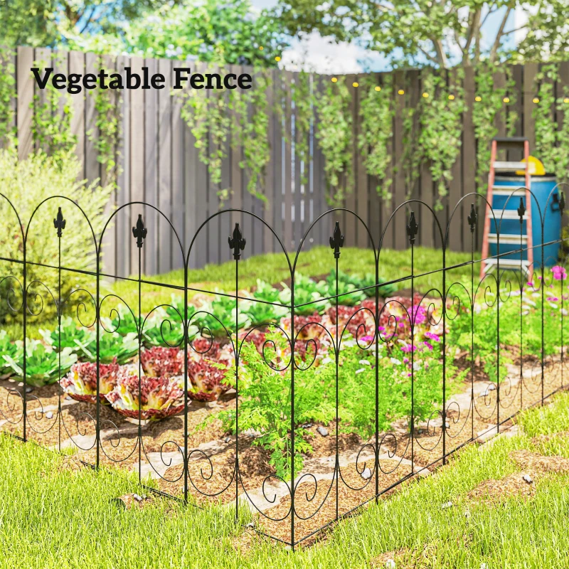 Outsunny Outdoor Metal Garden Fence Panels, Border Edging for Yard, Patio, 8 Pack, Scrollworks and Spears