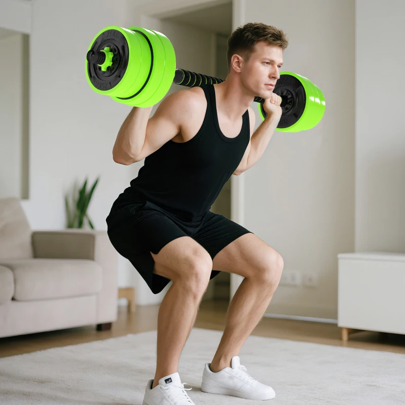 Soozier 66lbs 4-in-1 Adjustable Weight Dumbbell Set, Barbell, Kettlebell, Push Up Stand, Green