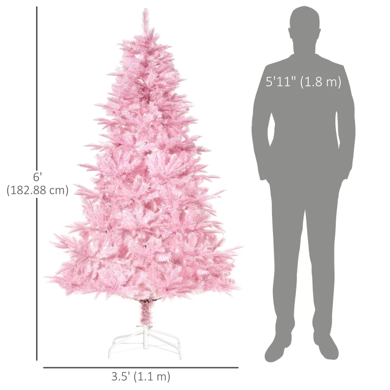 HOMCOM 6FT Artificial Christmas Tree Holiday Xmas Tree Decoration with Automatic Open for Home Party, Pink