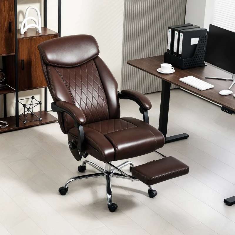 HOMCOM 6 Point Massage Office Chair with Remote, Ergonomic Reclining Computer Desk Chair with Footrest, Side Pocket, Dark Brown