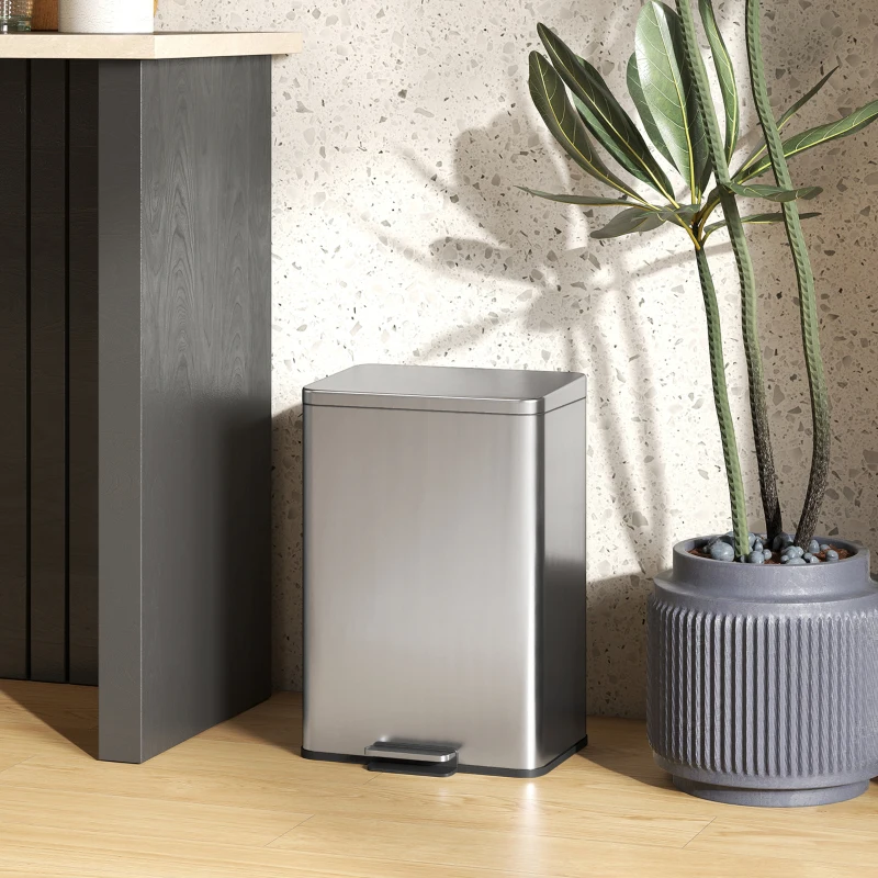 HOMCOM 5.3 Gallon/20 L Garbage Bin with Soft Close Lid, Trash Can with Removable Inner Bucket for Kitchen, Office, Silver