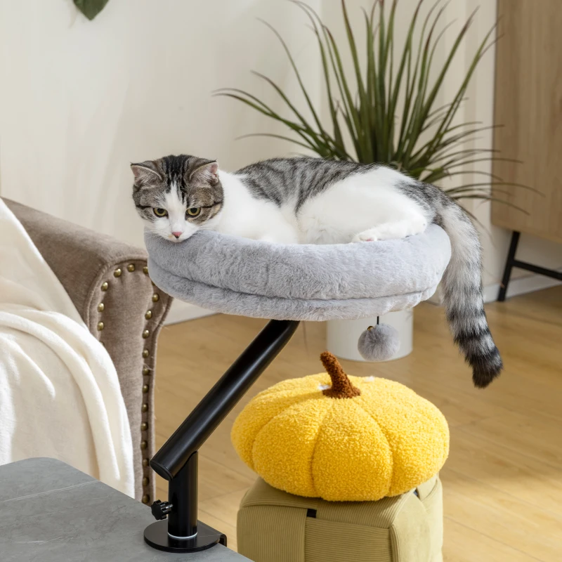PawHut Cat Desk Bed 360° Rotatable Adjustable Height for Home Office Work Window