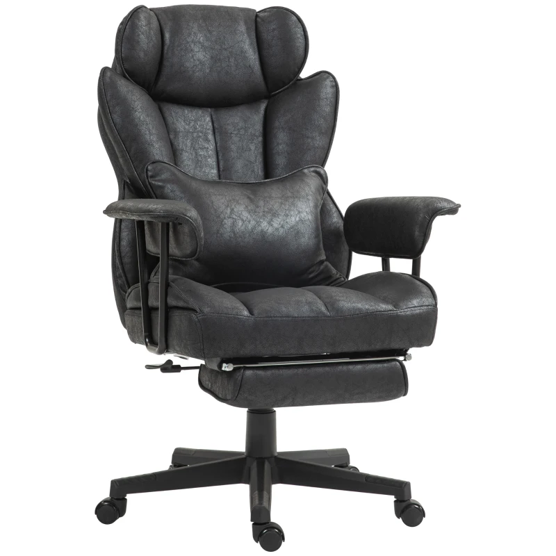 HOMCOM Big and Tall Office Chair with Foot Rest, 400LBS High Back Desk Chair with Padded Armrests, Lumbar Support, Black