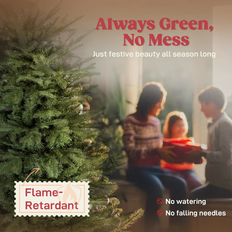 HOMCOM 6 ft Artificial Christmas Tree with Dense Realistic Branches, Full Ponderosa Fir, Hinged Xmas Tree, Easy Assembly