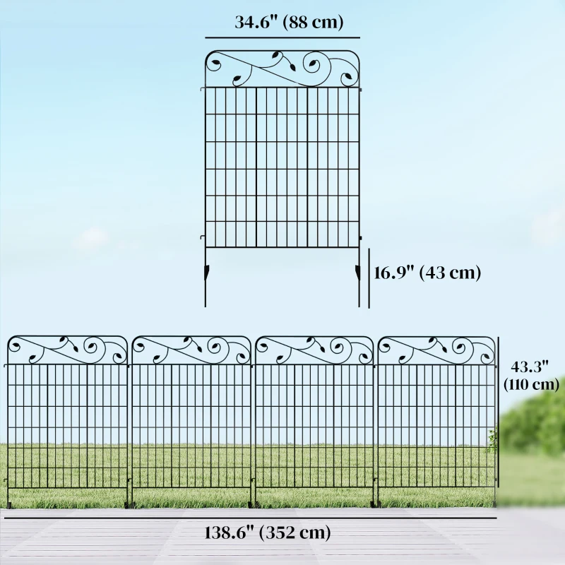 Outsunny Outdoor Metal Garden Fence Panels, Border Edging for Yard, Patio, 4 Pack, Square Vines