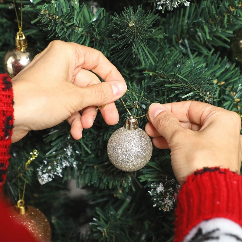 HOMCOM 5 ft Frosted Prelit Christmas Tree, Full Spruce Xmas Tree with Dual Colour LED Light, Hinged Xmas Tree, Easy Assembly