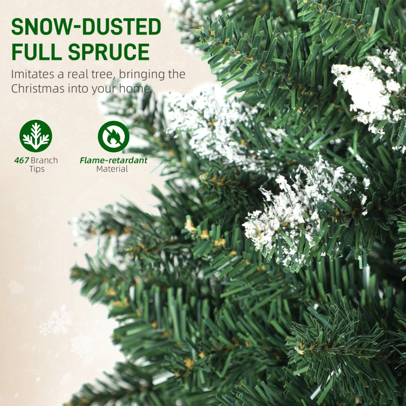 HOMCOM 5 ft Frosted Prelit Christmas Tree, Full Spruce Xmas Tree with Dual Colour LED Light, Hinged Xmas Tree, Easy Assembly