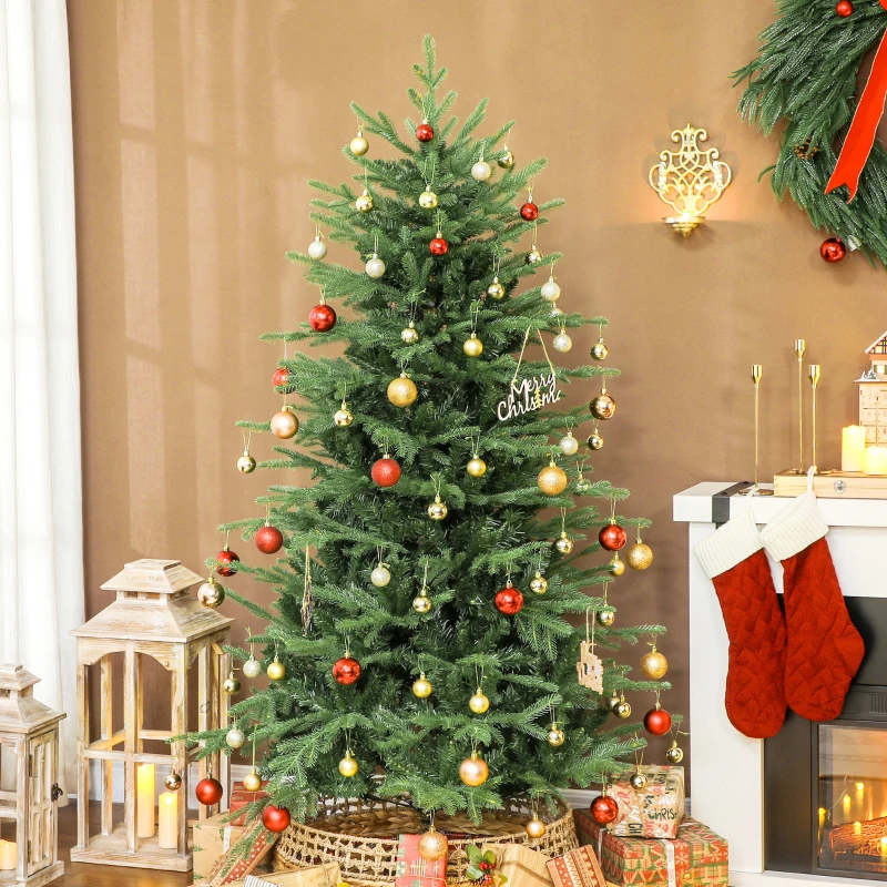HOMCOM 6 ft Artificial Christmas Tree with Dense Realistic Branches, Full Ponderosa Fir, Hinged Xmas Tree, Easy Assembly