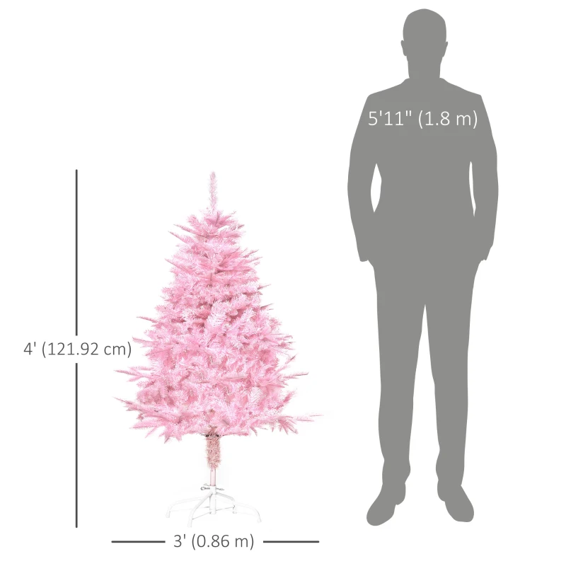 HOMCOM 4FT Artificial Christmas Tree Holiday Xmas Tree Decoration with Automatic Open for Home Party, Pink