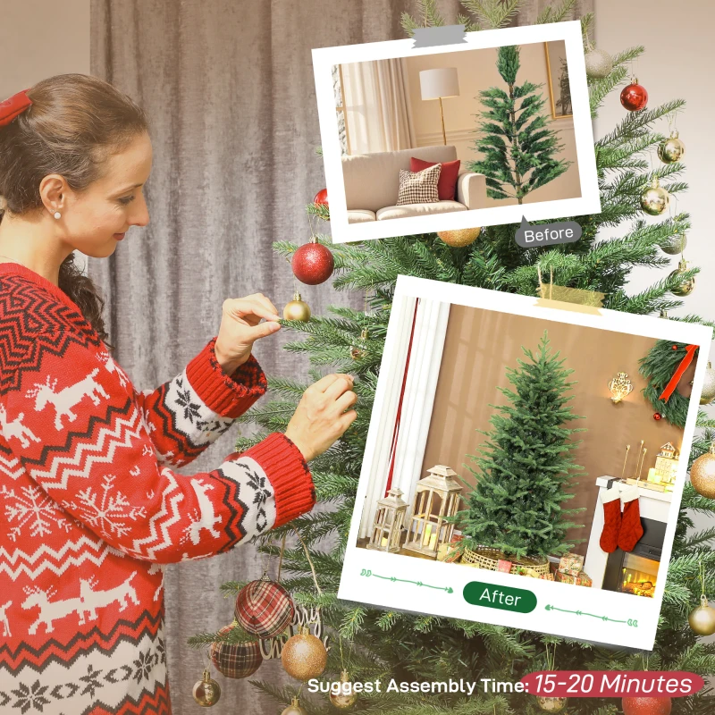 HOMCOM 6 ft Artificial Christmas Tree with Dense Realistic Branches, Full Ponderosa Fir, Hinged Xmas Tree, Easy Assembly