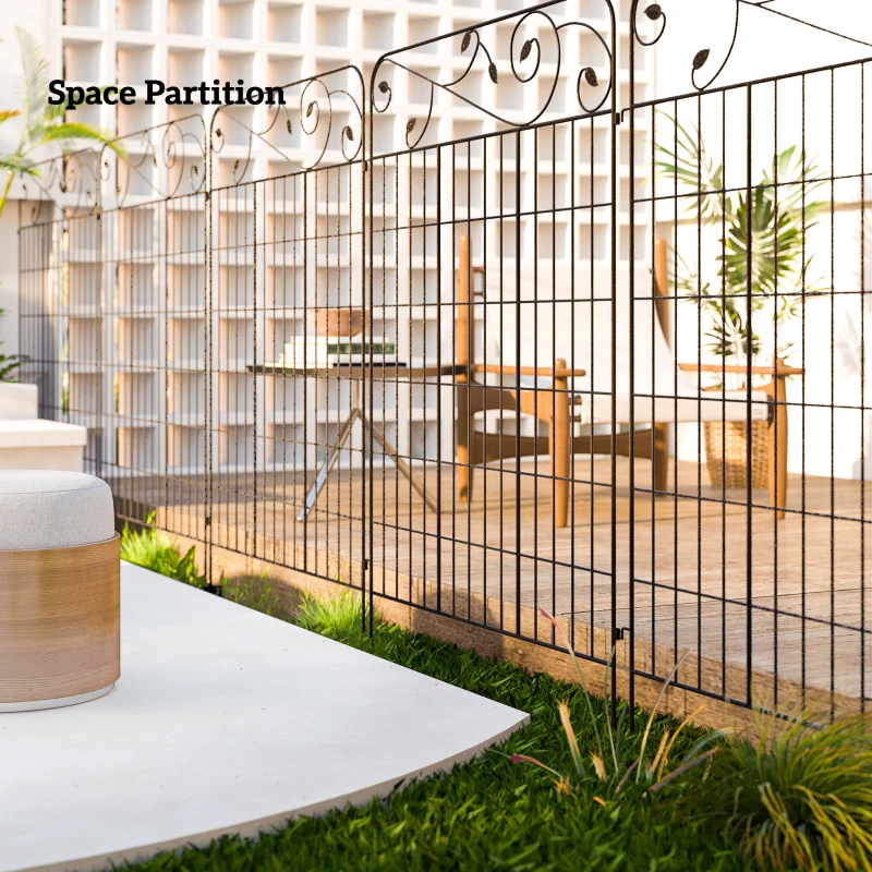 Outsunny Outdoor Metal Garden Fence Panels, Border Edging for Yard, Patio, 4 Pack, Square Vines