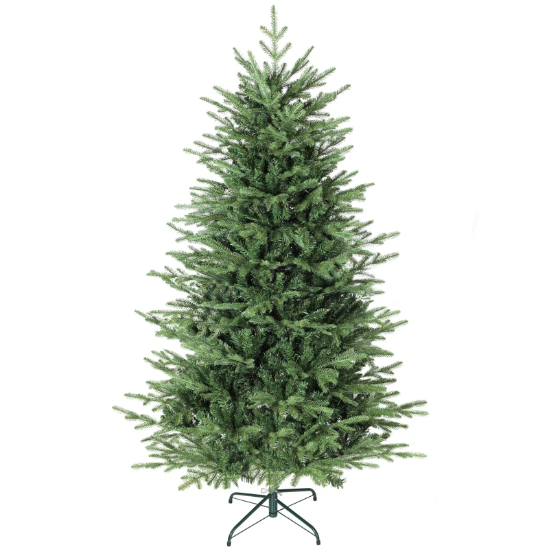 HOMCOM 6 ft Artificial Christmas Tree with Dense Realistic Branches, Full Ponderosa Fir, Hinged Xmas Tree, Easy Assembly