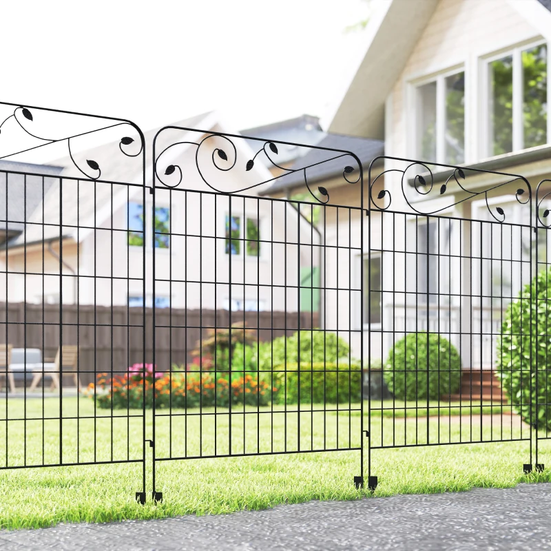 Outsunny Outdoor Metal Garden Fence Panels, Border Edging for Yard, Patio, 4 Pack, Square Vines