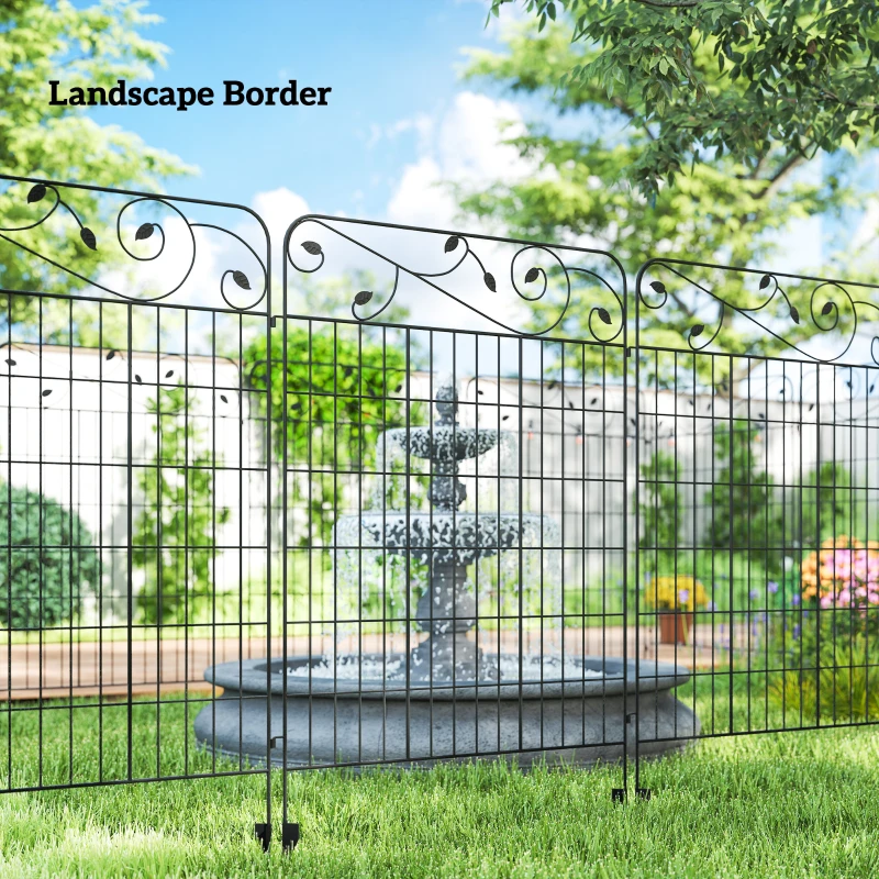 Outsunny Outdoor Metal Garden Fence Panels, Border Edging for Yard, Patio, 4 Pack, Square Vines