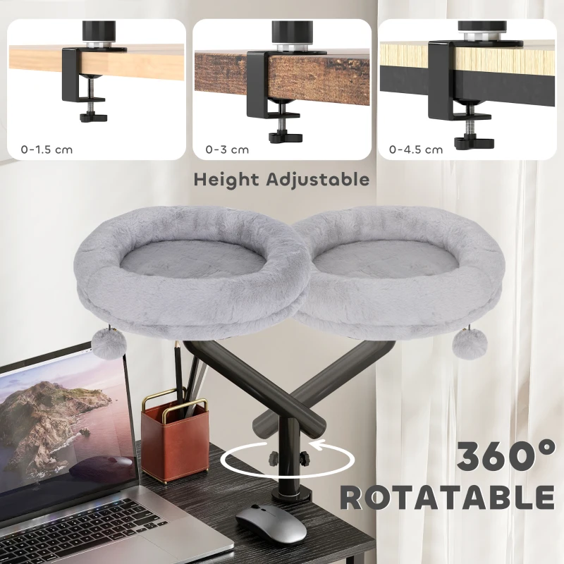PawHut Cat Desk Bed 360° Rotatable Adjustable Height for Home Office Work Window