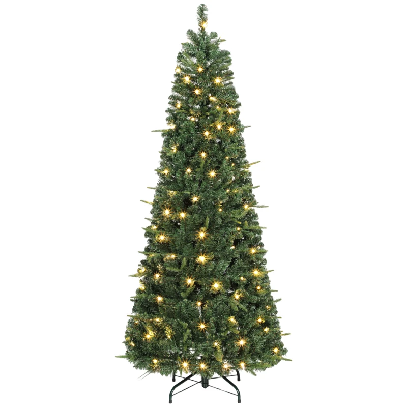 HOMCOM 6 ft Prelit Pop Up Christmas Tree, Collapsible Artificial Xmas Tree with Metal Stand for Holiday Decor, Green