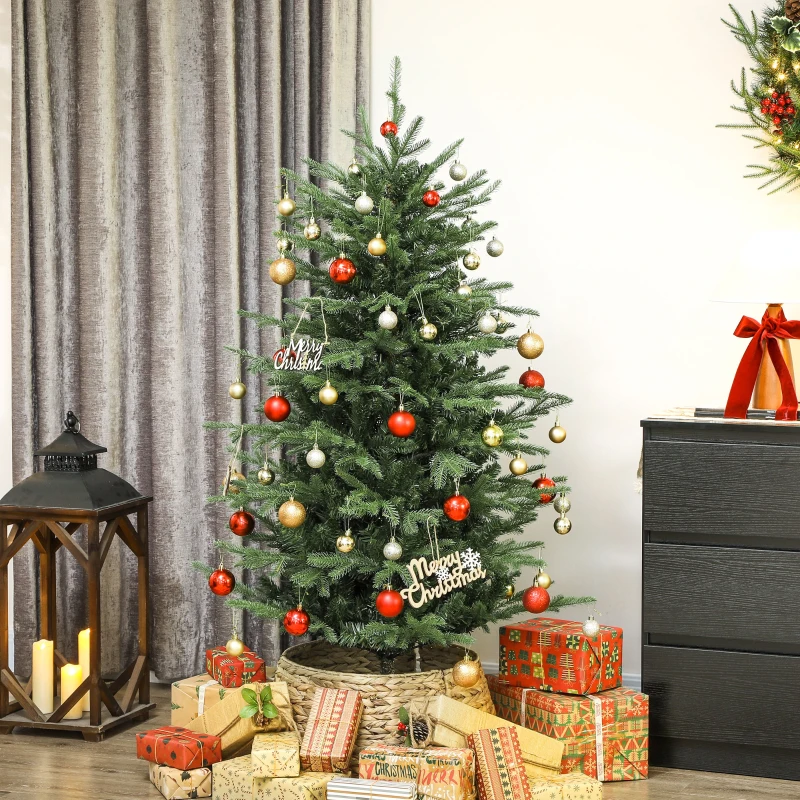 HOMCOM 5 ft Artificial Christmas Tree with Dense Realistic Branches, Full Ponderosa Fir, Hinged Xmas Tree, Easy Assembly