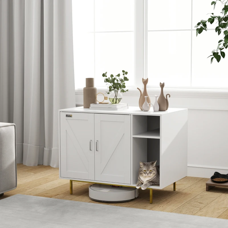 PawHut Cat Litter Box Enclosure, Hidden Litter Box with Scratching Pad, Storage, for Living Room, Bedroom, 31.5" x 20" x 24"