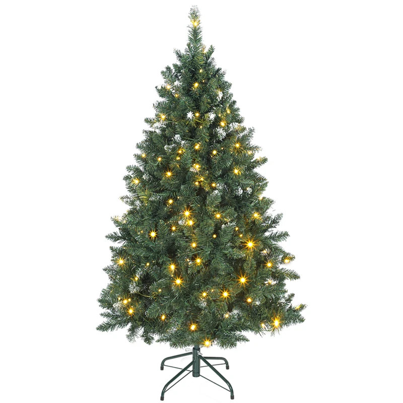 HOMCOM 5 ft Frosted Prelit Christmas Tree, Full Spruce Xmas Tree with Dual Colour LED Light, Hinged Xmas Tree, Easy Assembly