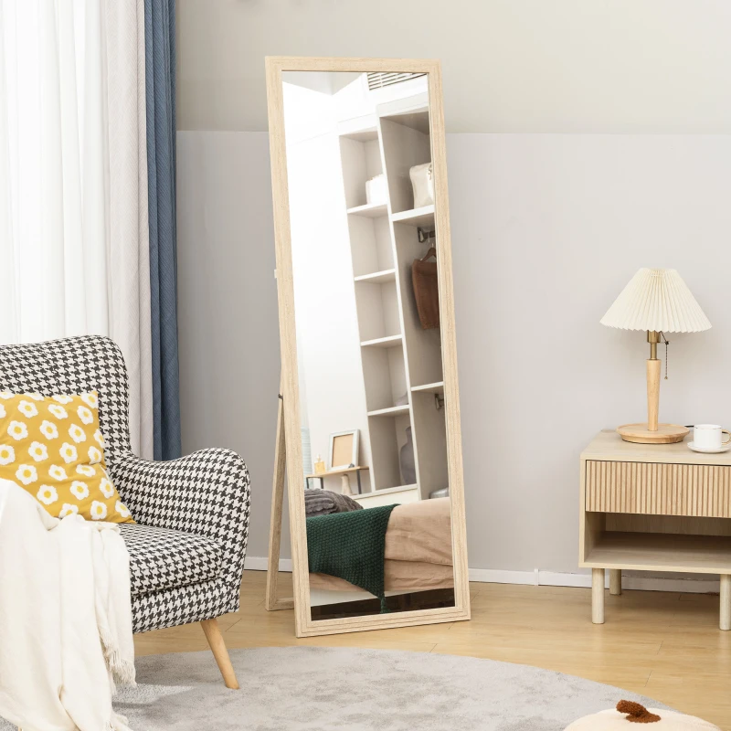 HOMCOM 64" x 21" Full Length Mirror, Standing, Wall-Mounted or Leaning Against Wall, for Bedroom, Living Room, Beige