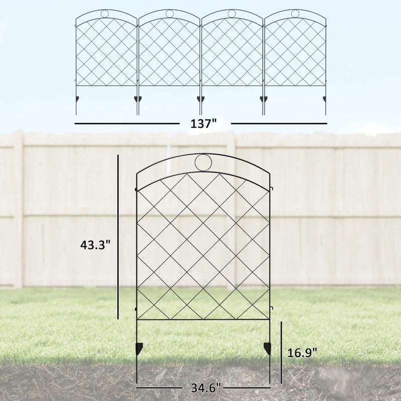 Outsunny 4 Pack Garden Fencing for Yard, Decorative Fence Panels as Flower Edging, Circle