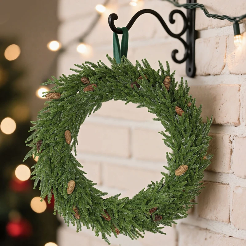 HOMCOM 36 inch Christmas Wreath, Artificial Norfolk Pine Wreath with Pine Cones and Realistic Branches for Door, Wall