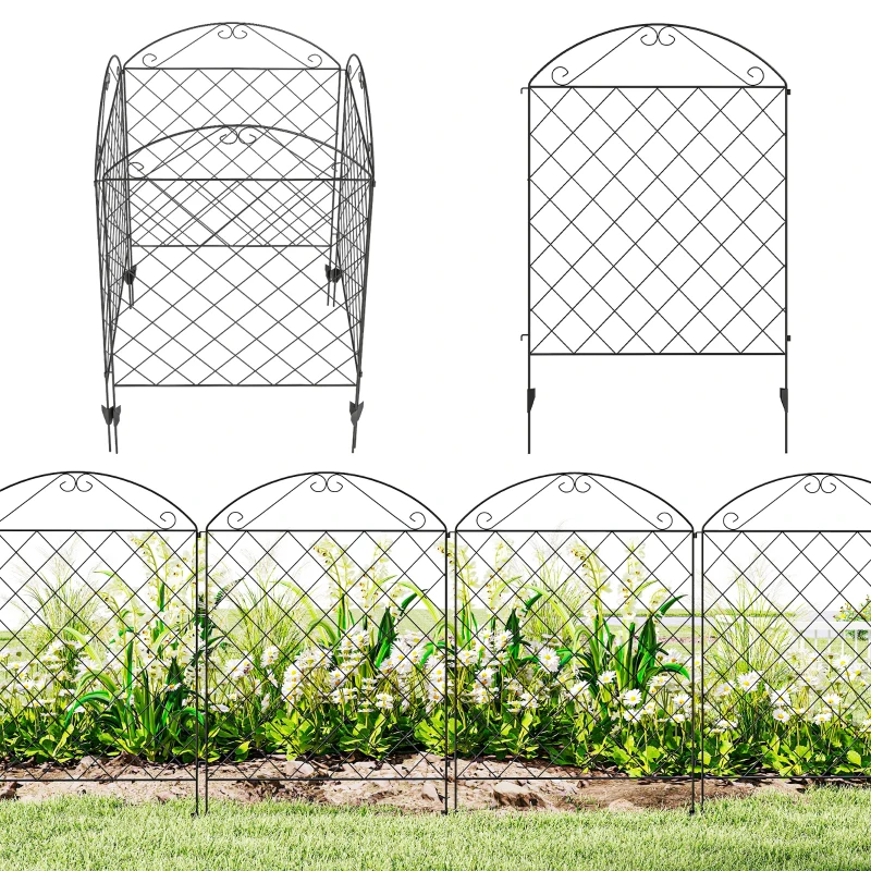 Outsunny Garden Fence, 4 Pack Steel Fence Panels, 11.5' L x 43" H, Rust-Resistant Decorative Border Flower Edging for Yard, Landscape, Patio, Outdoor Decor, Curved Vines