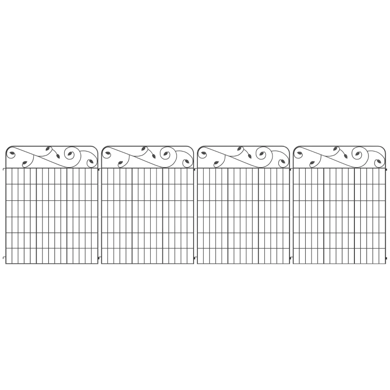Outsunny Garden Fence, 4 Pack Steel Fence Panels, 11.5' L x 43" H, Rust-Resistant Decorative Border Flower Edging for Yard, Landscape, Patio, Outdoor Decor, Square Vines