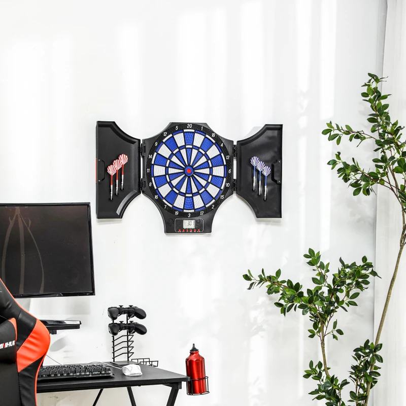 Soozier Electronic Dartboard Set with 31 Games and 285 Programs for 8 Players, Soft Tip Dart Board Set with Cabinet, 6 Darts and 6 Spare Tips, LCD Display