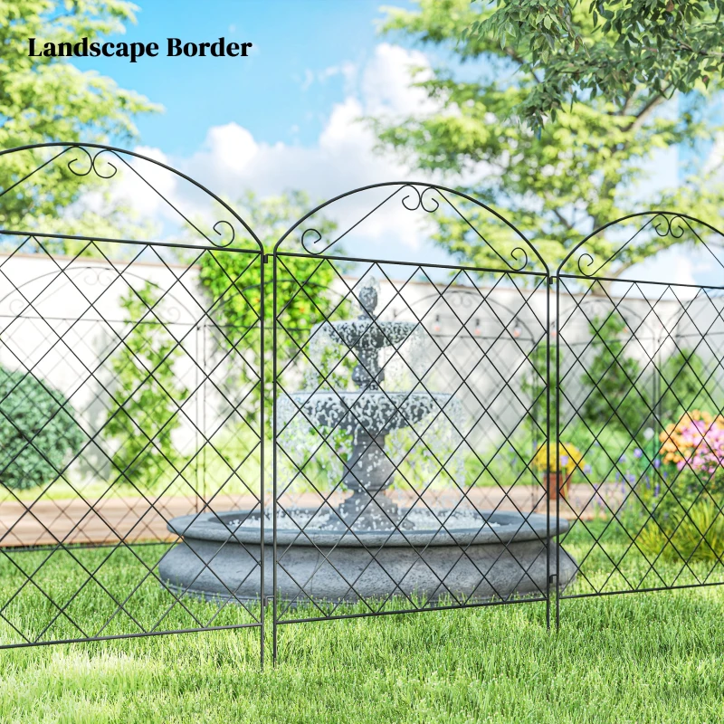 Outsunny Garden Fence, 4 Pack Steel Fence Panels, 11.5' L x 43" H, Rust-Resistant Decorative Border Flower Edging for Yard, Landscape, Patio, Outdoor Decor, Curved Vines