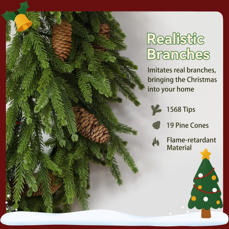 HOMCOM 36 inch Christmas Wreath, Artificial Norfolk Pine Wreath with Pine Cones and Realistic Branches for Door, Wall