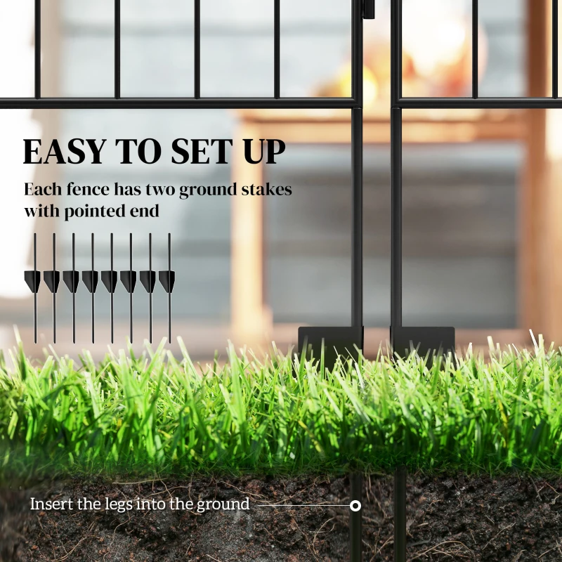 Outsunny Garden Fence, 4 Pack Steel Fence Panels, 11.5' L x 43" H, Rust-Resistant Decorative Border Flower Edging for Yard, Landscape, Patio, Outdoor Decor, Square Vines