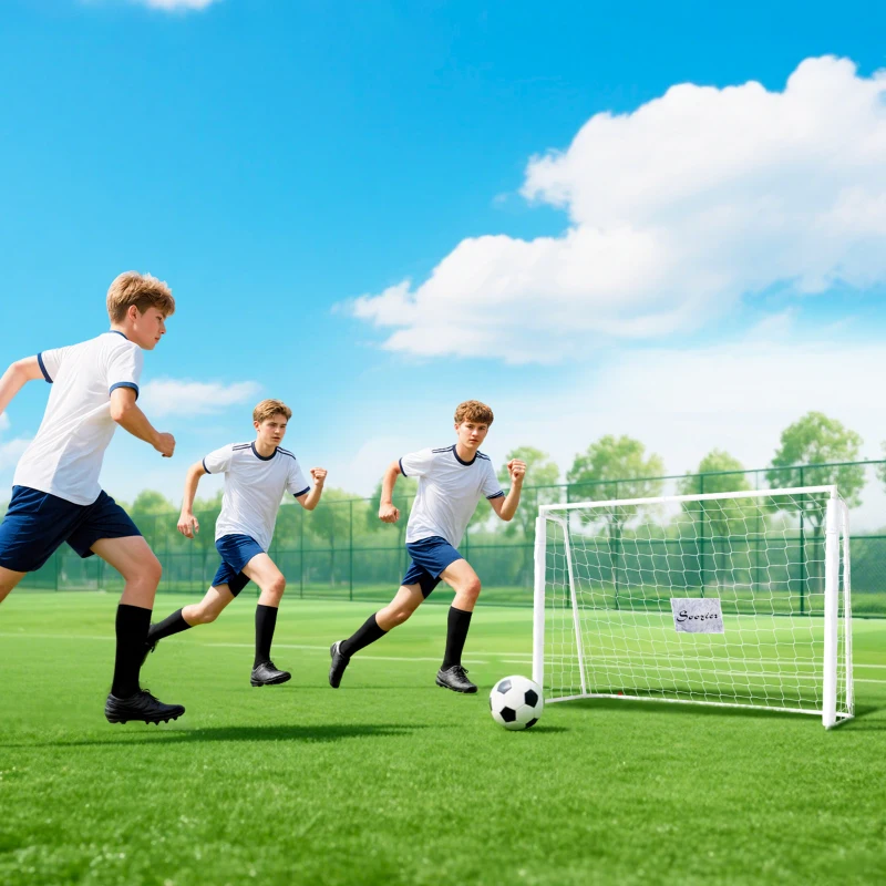Soozier 6ft x 4ft Soccer Goal Net with Metal Frame, PE Mesh, Ground Stakes, Easy Assembly, White