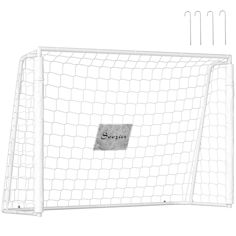 Soozier 6ft x 4ft Soccer Goal Net with Metal Frame, PE Mesh, Ground Stakes, Easy Assembly, White