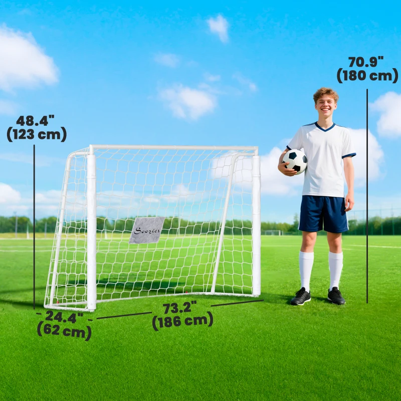 Soozier 6ft x 4ft Soccer Goal Net with Metal Frame, PE Mesh, Ground Stakes, Easy Assembly, White