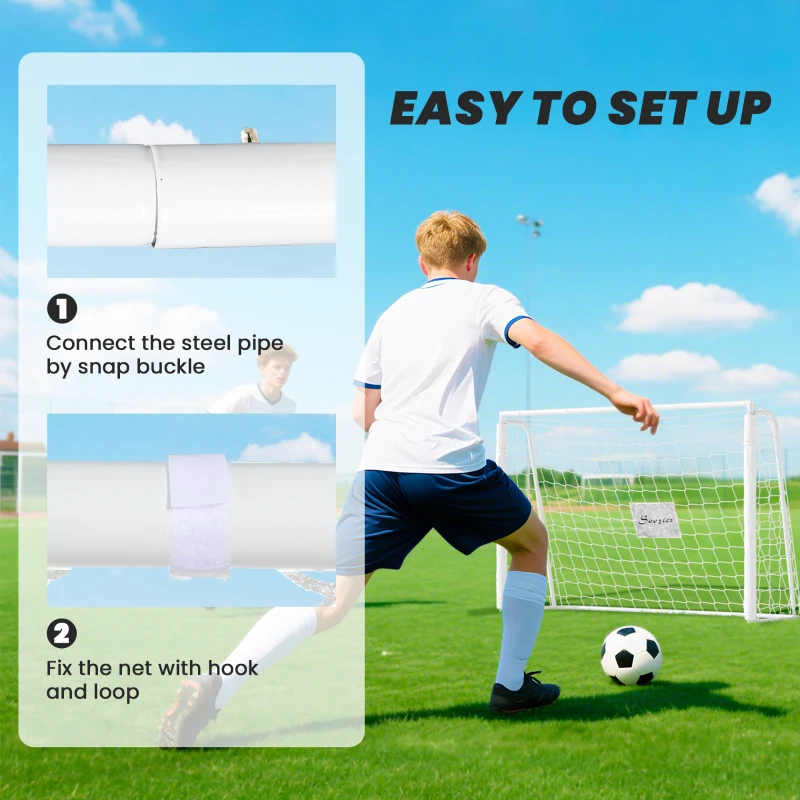 Soozier 6ft x 4ft Soccer Goal Net with Metal Frame, PE Mesh, Ground Stakes, Easy Assembly, White