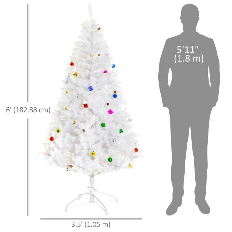 HOMCOM 5.9ft Artificial Christmas Tree Xmas Holidays Décor with Ornament White