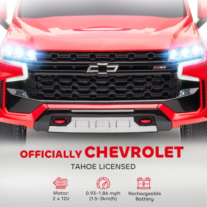 Aosom 12V Licensed Chevrolet TAHOE Ride On Car with Remote Control for 3-6 Years Old, Red
