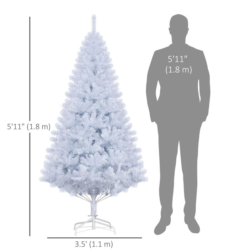 HOMCOM 6ft White Christmas Tree Artificial Christmas Tree with 928 Branch Tips and Metal Stand