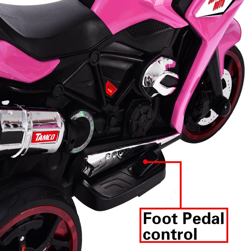 12V Kids Electric Ride-On Motorcycle with LED Headlight and Lighting Wheels, Motorbike Perfect for Ages 3–6, 41.5" L x 18" W x 25" H, Pink