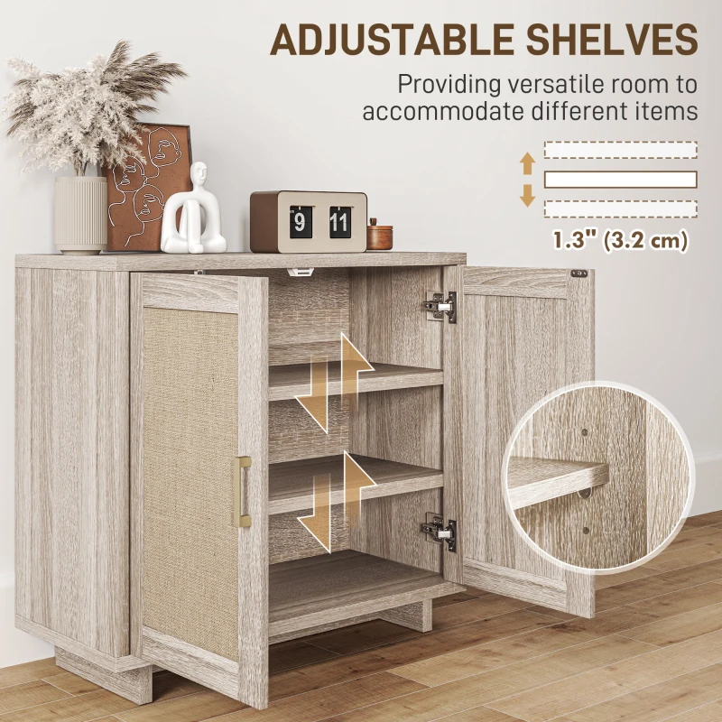 HOMCOM Accent Cabinet with Linen Doors and Adjustable Shelves for Living Room, Dining Room, Kitchen