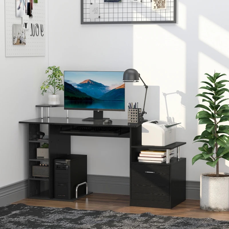 HOMCOM Wood Computer Desk Table Laptop Workstation with Storage Shelf Drawer Office Home Black