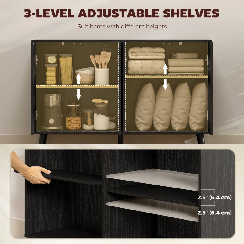 HOMCOM Buffet Cabinet with Storage, Modern Fluted Sideboard with Adjustable Shelves for Dining Room Living Room, Black