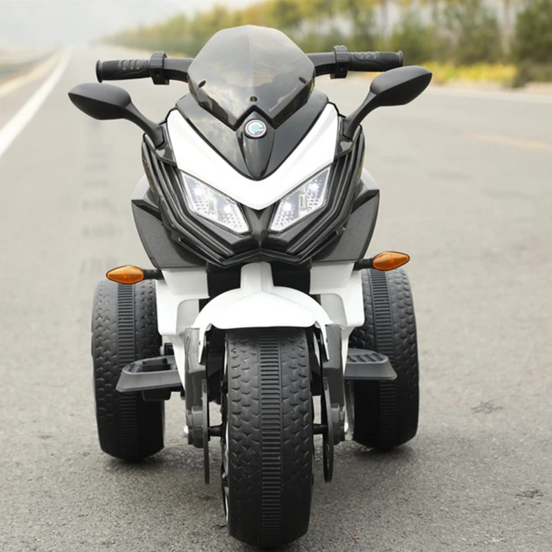 3-Wheel 12V Kids Electric Ride-On Motorcycle with Training Wheels and Headlight, Motorbike with MP3/USB, 43.5'' L x 23.5'' W x 29'' H, White