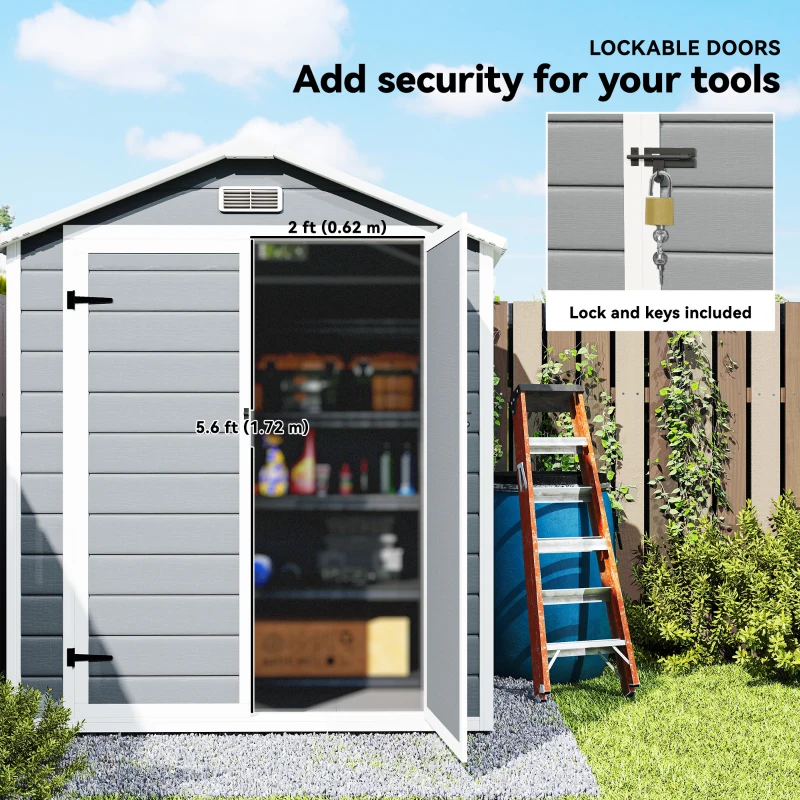 Outsunny 6x4.5 Outdoor Storage Shed, Lockable Tool Shed with Double Doors, Vent and Window for Garden, Cottage Style, Family Use, Gray
