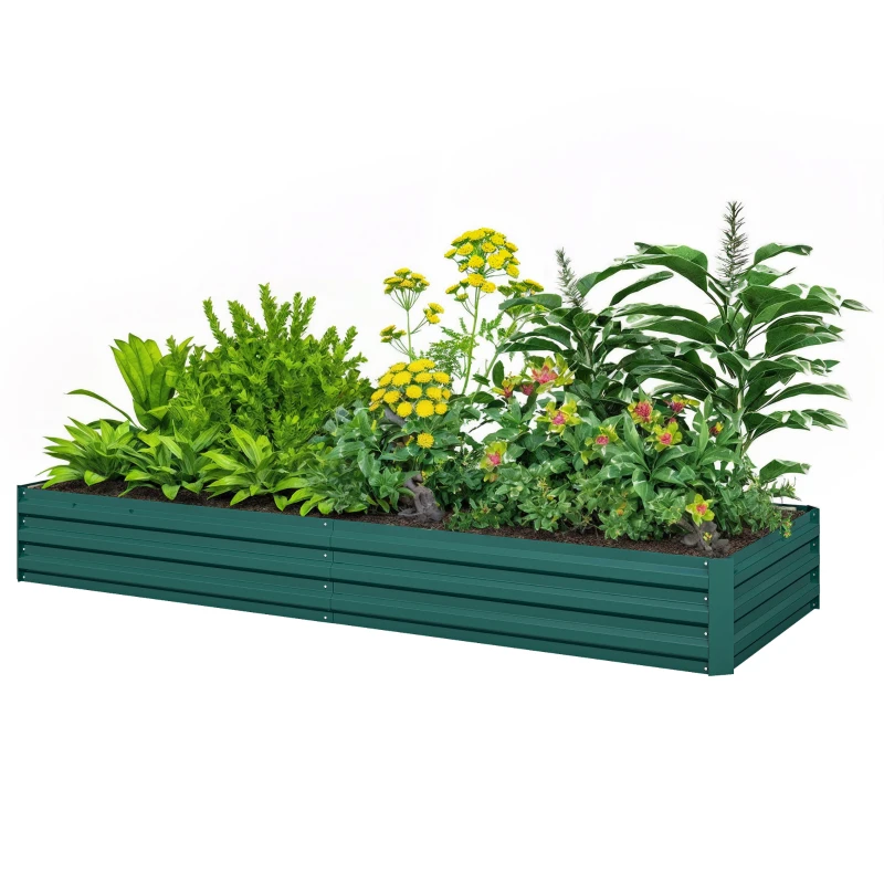 Outsunny 95" x 36" x 12" Galvanized Raised Garden Bed, Easy DIY and Cleaning for Growing Flowers, Herbs, Succulents, Green