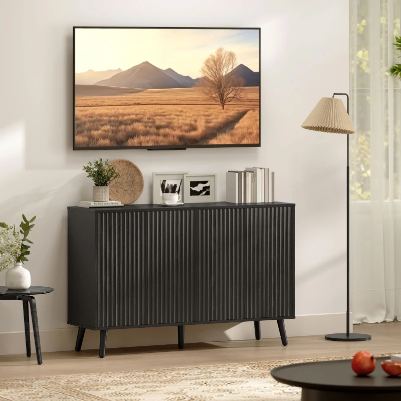 HOMCOM Buffet Cabinet with Storage, Modern Fluted Sideboard with Adjustable Shelves for Dining Room Living Room, Black