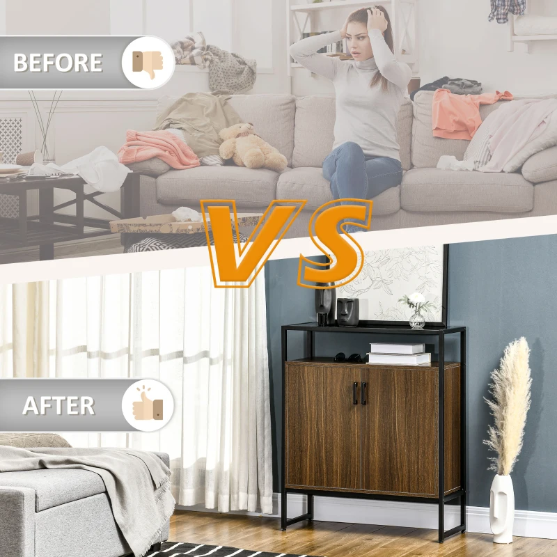 HOMCOM Buffet Cabinet, Glass Tabletop Accent Sideboard with Storage Cabinet and Open Shelf, Console Table for Living Room, Kitchen, Entryway, Brown