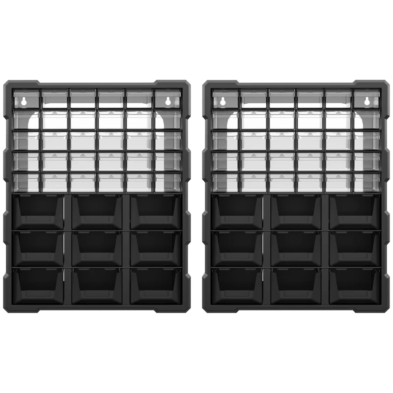 DURHAND Plastic 39 Drawer Parts Organiser Wall Mount Storage Cabinet for Small Nuts Bolts Tool Set of 2 Black